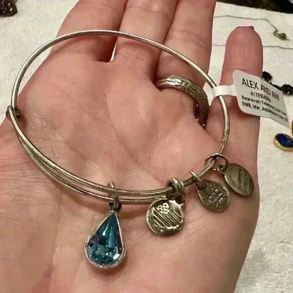 Alex and Ani Swarovski Crystal Emerald Teardrop Bangle Bracelet Birth Month May